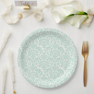 Damask Sage Green Pretty Cute Paper Plate