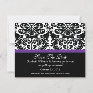 Damask Save The Date Announcement Eggplant