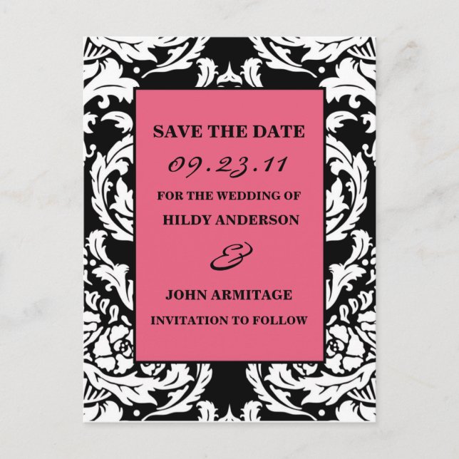 Damask Save the Date Announcement Postcard (Front)