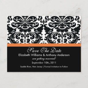 Damask Save The Date Coral Rose POSTCARD! Announcement Postcard