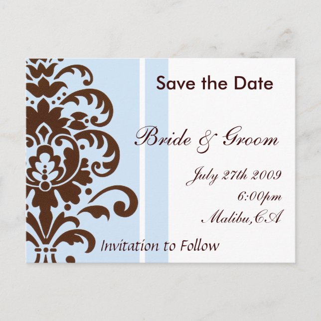 Damask Save the Date - Customised Announcement Postcard (Front)