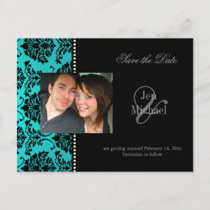 Damask Save the Date Photo postcards, Announcement Postcard