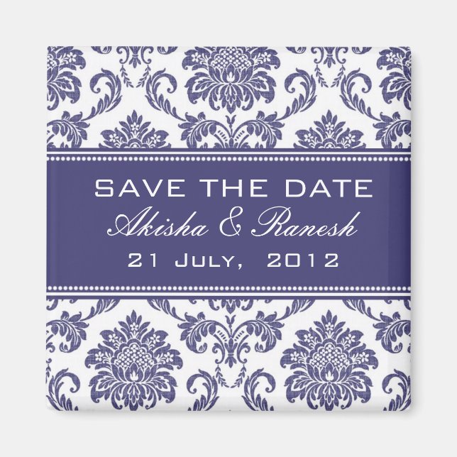 Damask Save the Date Wedding Announcement Magnet (Front)