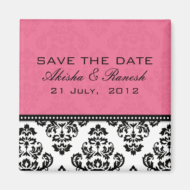 Damask Save the Date Wedding Announcement Magnet (Front)