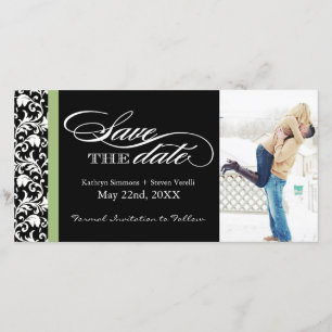 Damask  Save The Date with Green Accent Colour