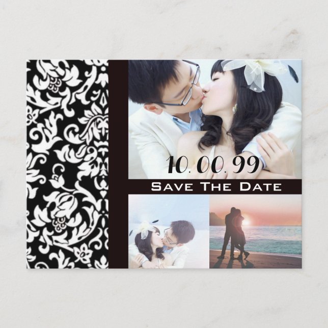 Damask Save the Date YOUR Photo Collage Announcement Postcard (Front)