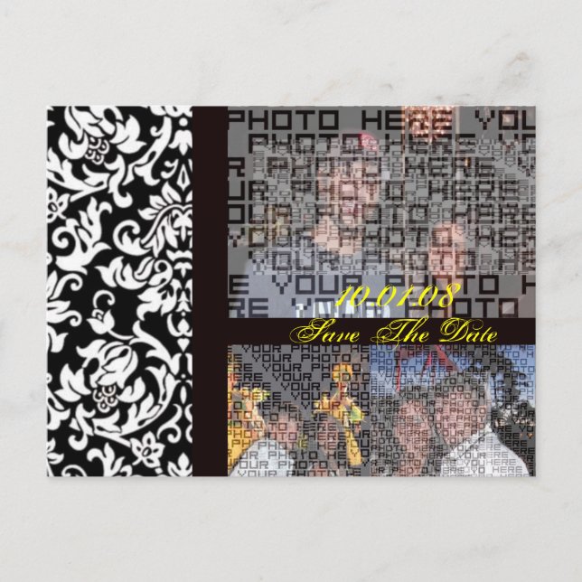 Damask Save the Date YOUR Photos choose font colou Announcement Postcard (Front)