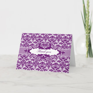 Damask & Scroll Frame Thank You card (Plum)