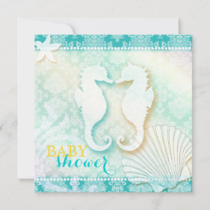 Damask Sea Horse Beach Baby Shower Invitation