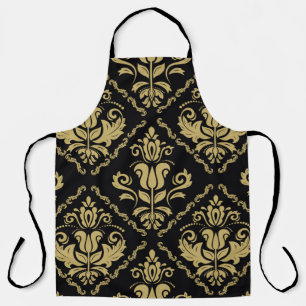 Damask seamless black and golden ornament. Traditi Apron