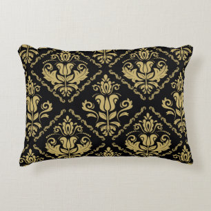 Damask seamless black and golden ornament. Traditi Decorative Cushion