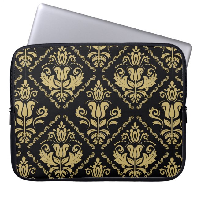 Damask seamless black and golden ornament. Traditi Laptop Sleeve (Front)