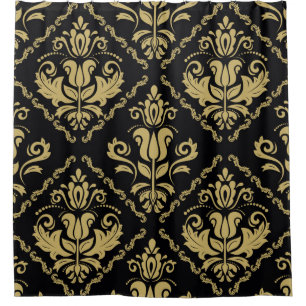 Damask seamless black and golden ornament. Traditi Shower Curtain