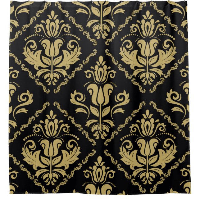 Damask seamless black and golden ornament. Traditi Shower Curtain (Front)