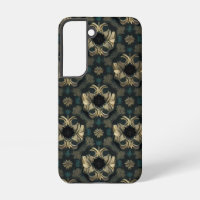 Damask Seamless Pattern Flowers teal, gold, black