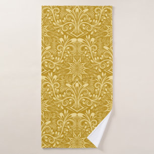 Damask seamless pattern repeating background. Gold Bath Towel
