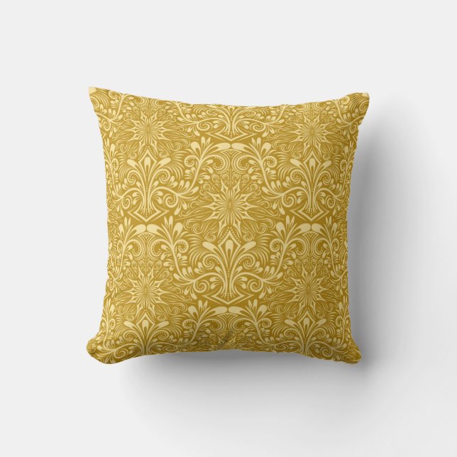 Damask seamless pattern repeating background. Gold Cushion (Front)