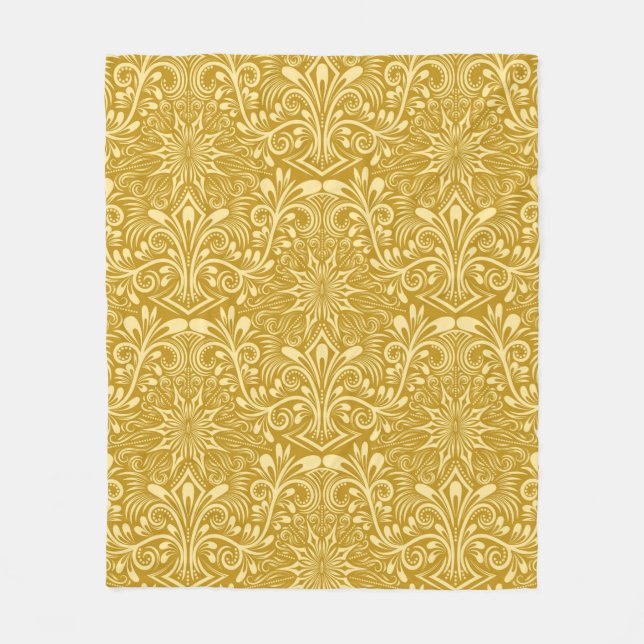 Damask seamless pattern repeating background. Gold Fleece Blanket (Front)