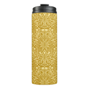 Damask seamless pattern repeating background. Gold Thermal Tumbler