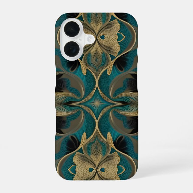  Damask Seamless Repetitive Pattern Flowers Teal iPhone 16 Case (Back)