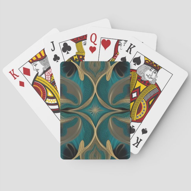  Damask Seamless Repetitive Pattern Flowers Teal Playing Cards (Back)