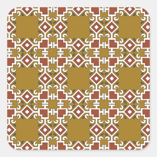 Damask seamless: vintage pattern background square sticker (Front)