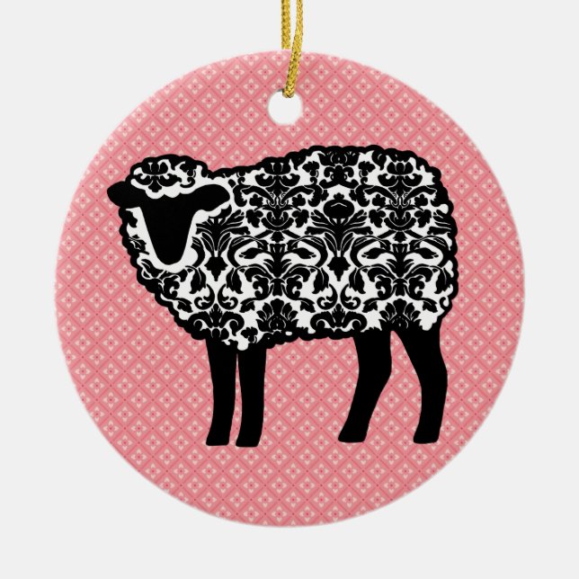 Damask Sheep Ceramic Tree Decoration (Front)