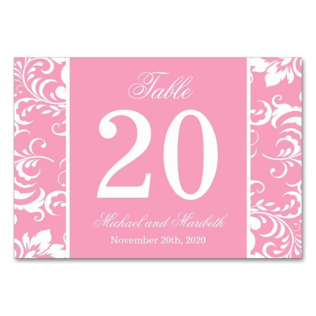 Damask Sides Table Numbers (Pink / White) (Front)