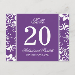 Damask Sides Table Numbers (Purple / White) Postcard