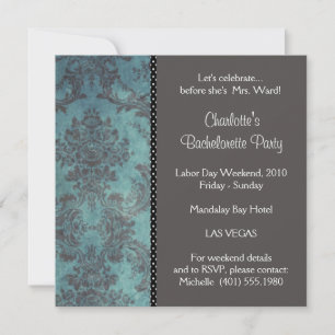 damask silver; bachelorette invitation