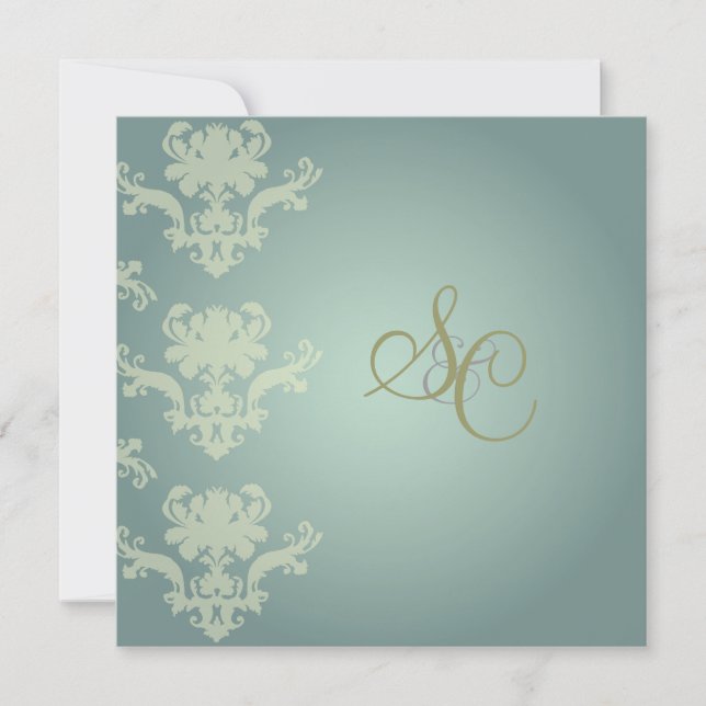 Damask + silver blue/Wedding Invitations (Front)