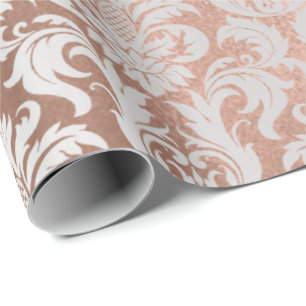 Damask Silver Gray Royal Metallic Bridal Rose Gold Wrapping Paper