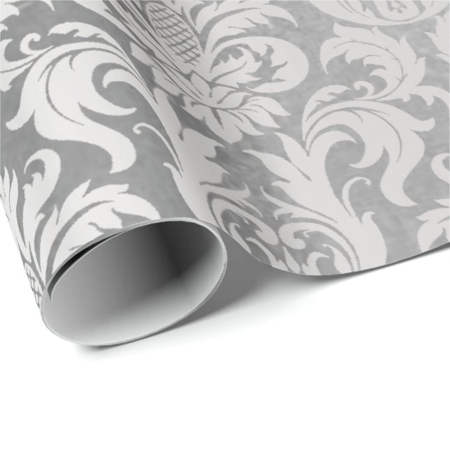 Damask Silver Gray Royal Metallic Elegant Wedding Wrapping Paper (Roll Corner)