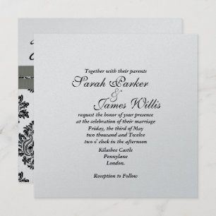 Damask Silver & Grey metallic Wedding Invite  TBA