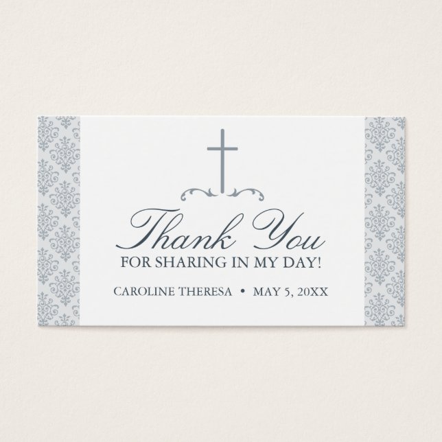 Damask Silver Grey with Cross FAVOR CARD (Front)