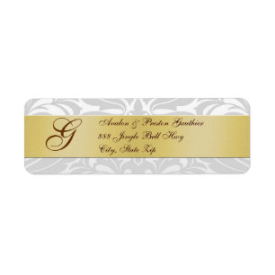 Damask Silver Monogram Christmas Address Labels