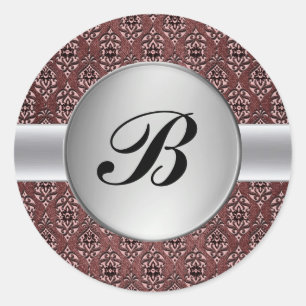 Damask silver monogram label envelope seal sticker