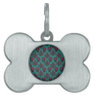 DAMASK SKULL HOT PINK ON TEAL PET NAME TAG