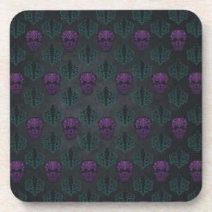 DAMASK SKULL TEAL PURPLE COASTER