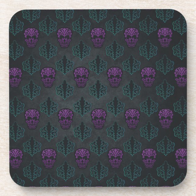 DAMASK SKULL TEAL PURPLE COASTER (Front)