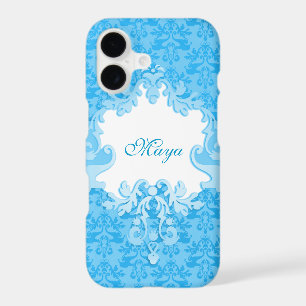 Damask sky blue name iphone case