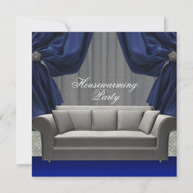 Damask Sofa Elegant Drapes Housewarming Party Invitation (Front)