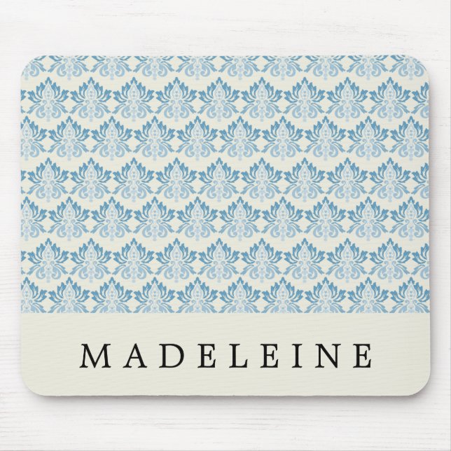 Damask Soft Blue Mouse Mat (Front)