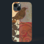 Damask Sparrow iPhone 13 Case<br><div class="desc">This contemporary fine art print of a brown sparrow and other collage-inspired details will add character to any living room or dining room. The image includes a red and brown colour theme. Get this beautiful and unique art print by artist Norman Wyatt today.</div>