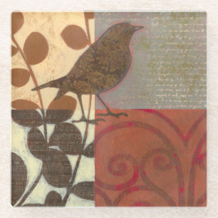 Damask Sparrow Glass Coaster
