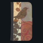 Damask Sparrow Samsung S4 Wallet Case<br><div class="desc">This contemporary fine art print of a brown sparrow and other collage-inspired details will add character to any living room or dining room. The image includes a red and brown colour theme. Get this beautiful and unique art print by artist Norman Wyatt today.</div>