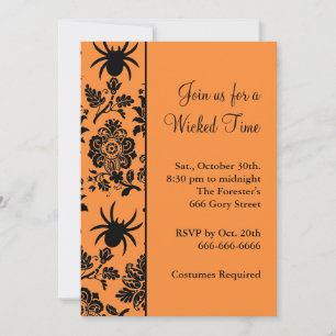 Damask Spider Halloweeen Invitation