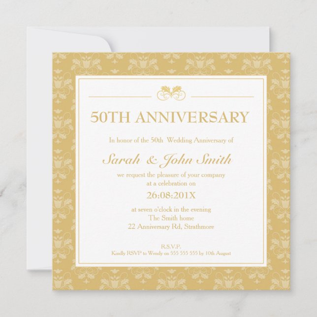 Damask Square 50th Anniversary Invitation (Front)