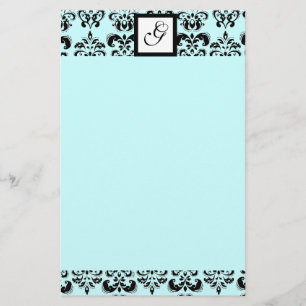 DAMASK SQUARE MONOGRAM ,blue Stationery