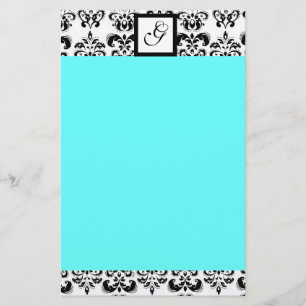 DAMASK SQUARE MONOGRAM ,blue turquase Stationery